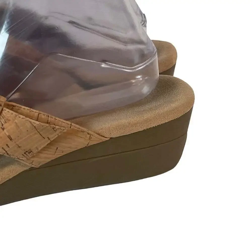Aerosoles Tan Cork Wedge Sandals Women 10 Flower Thong Slide Comfort Summer